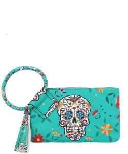 Skull Floral Cuff Tassel Clutch Bag JY-0406 TEAL